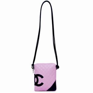 AUTH CHANEL CAMBON LIGNE MEDIUM PINK BLACK QUILTED CROSSBODY SHOULDER BAG EUC
